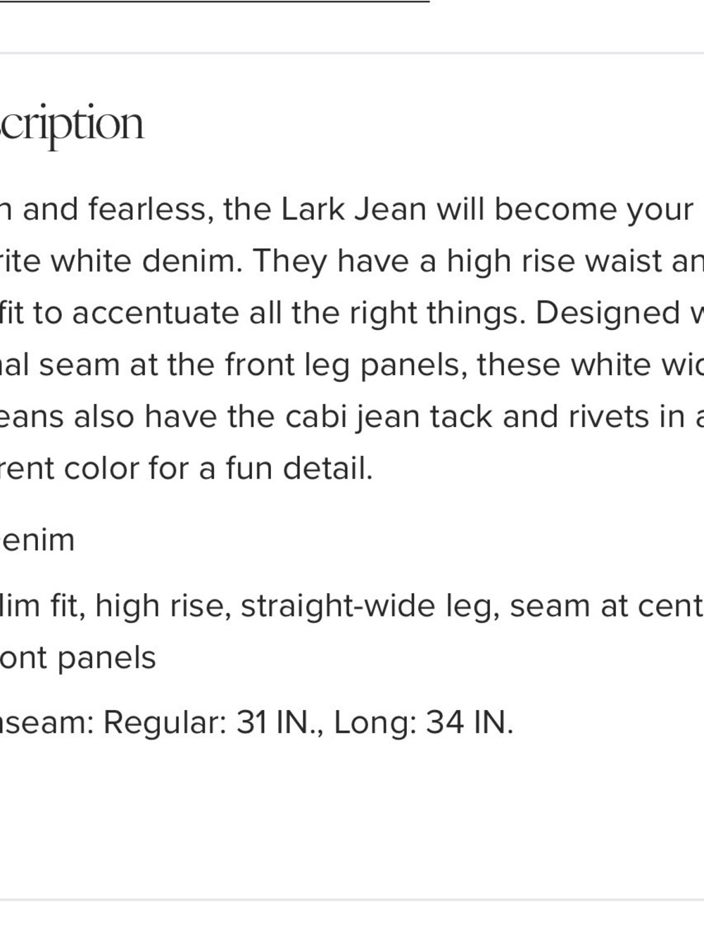 Cabi Lark Jean, White - Picture 5 of 5